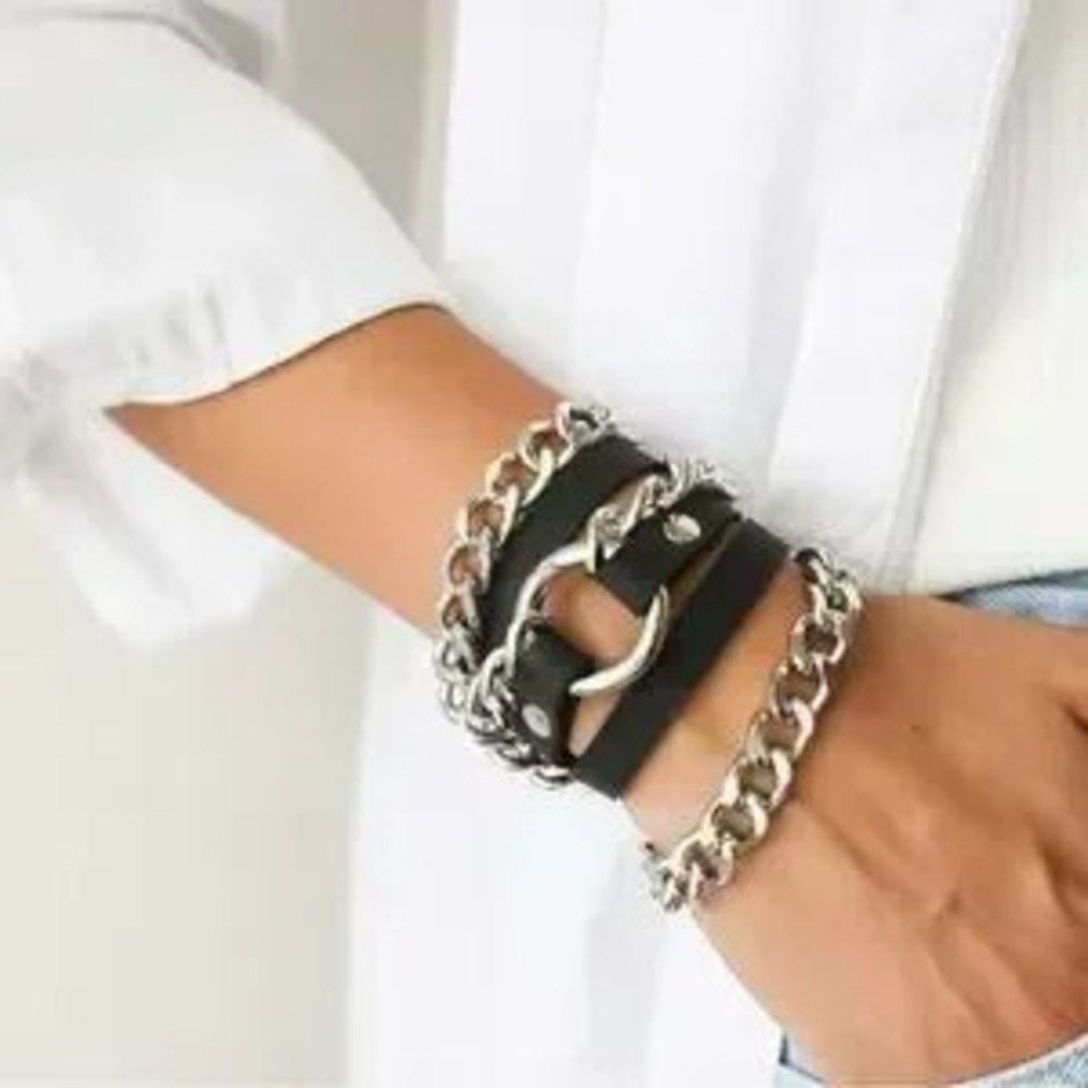 Black Leather Chain Bracelets For Women